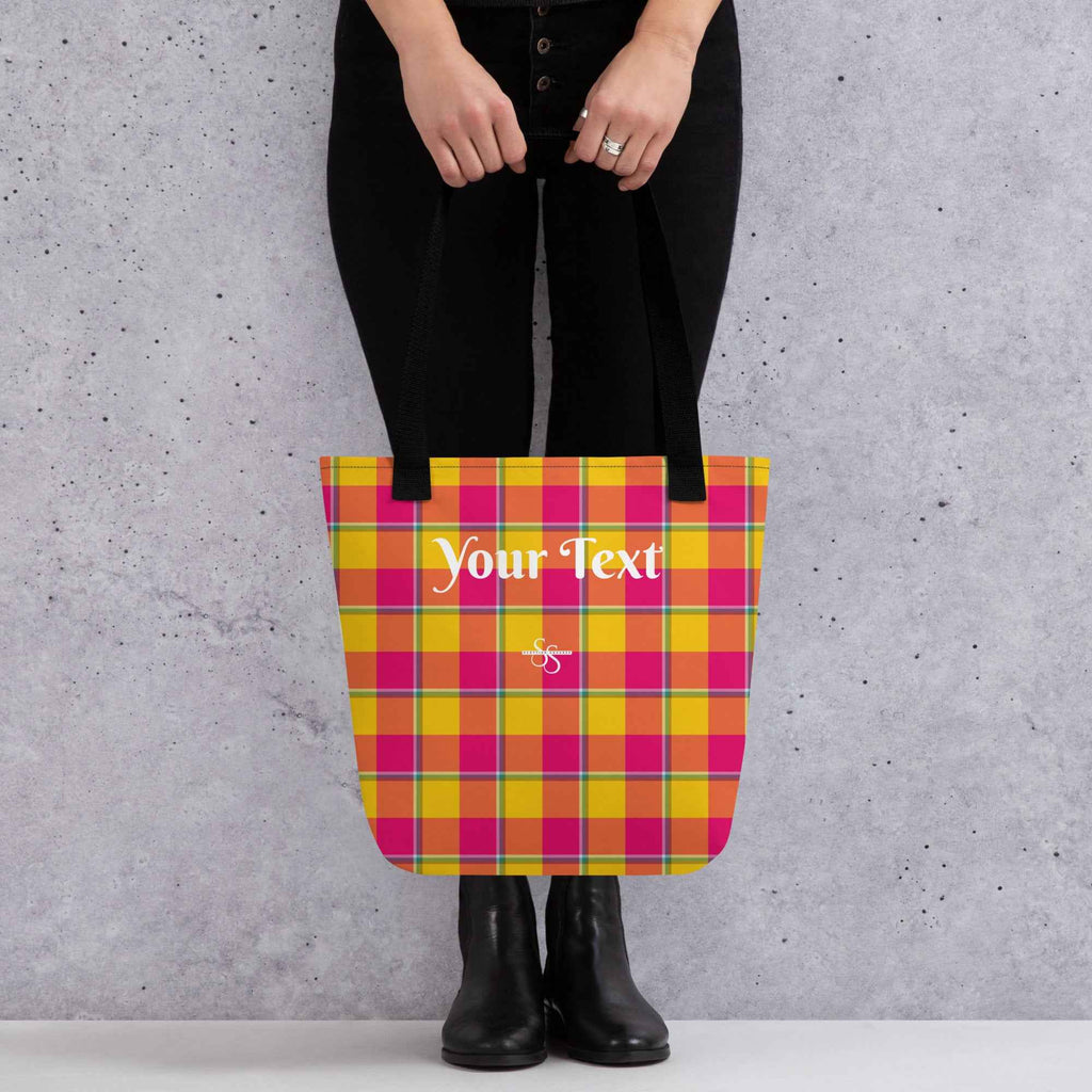 Personalized Corn and Razzmatazz Plaid Tote Bag - Scottish Squares