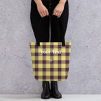 Personalized Flax and Livid Brown Plaid Tote Bag - Scottish Squares
