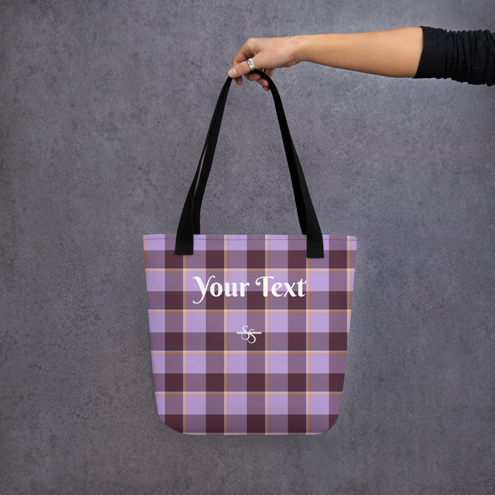 Personalized Light Wisteria and Livid Brown Plaid Tote Bag - Scottish Squares
