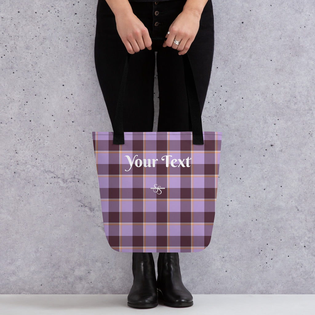 Personalized Light Wisteria and Livid Brown Plaid Tote Bag - Scottish Squares