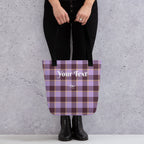 Personalized Light Wisteria and Livid Brown Plaid Tote Bag - Scottish Squares