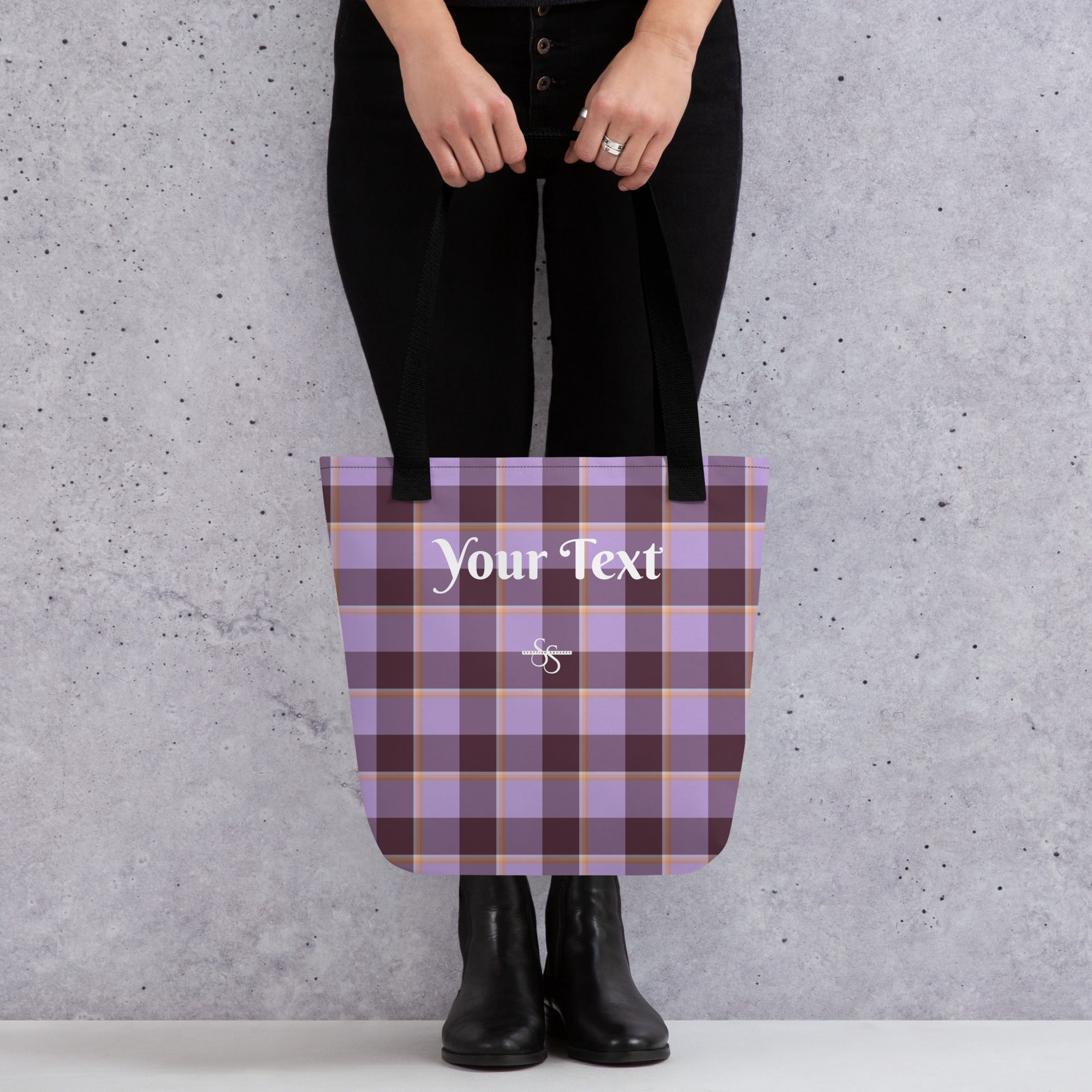 Personalized Light Wisteria and Livid Brown Plaid Tote Bag - Scottish Squares