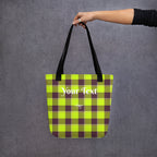 Personalized Electric Lime and Livid Brown Plaid Tote Bag - Scottish Squares