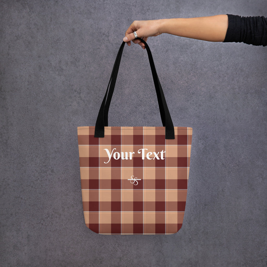 Personalized Whiskey and Livid Brown Plaid Tote Bag - Scottish Squares