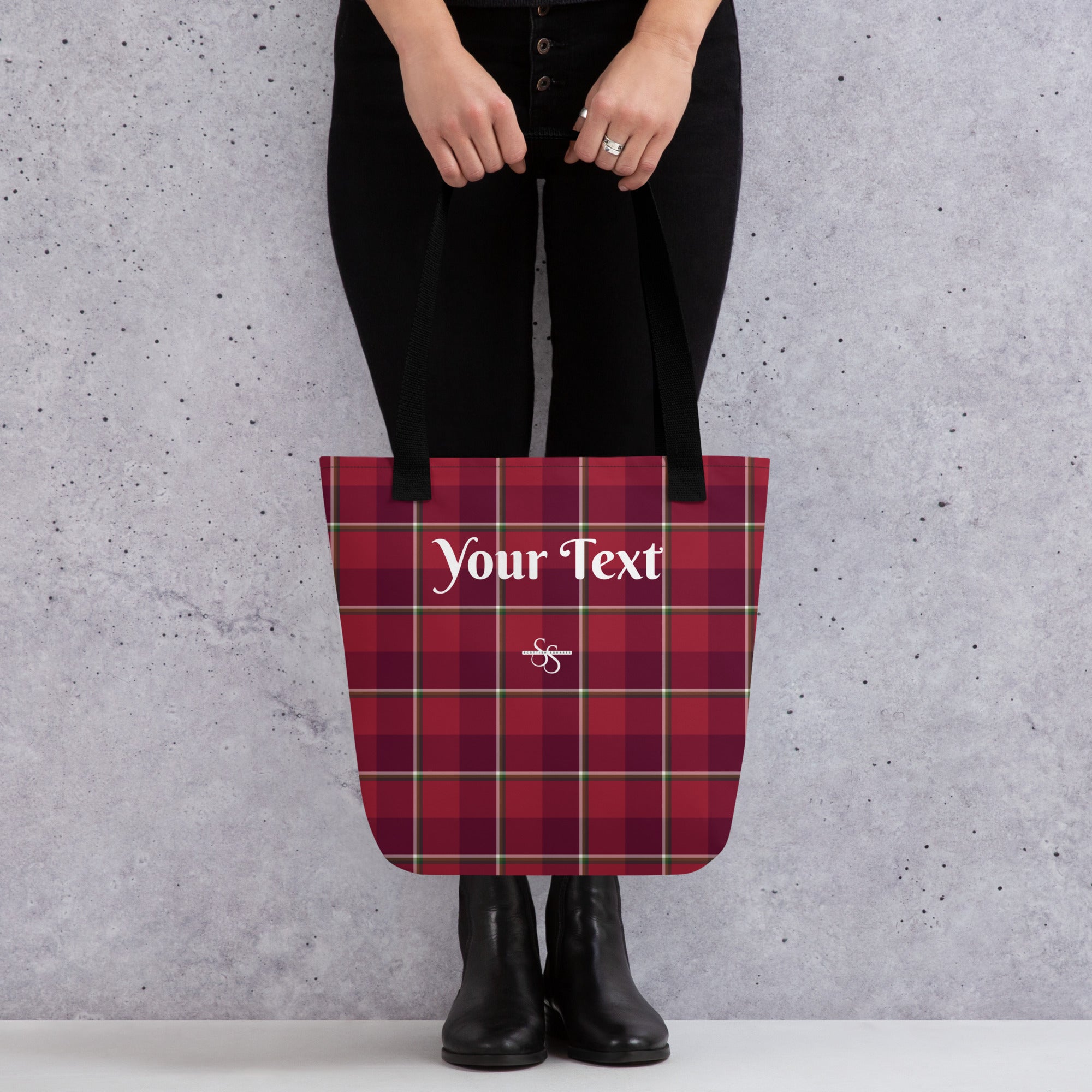 Personalized Old Brick and Cab Sav Tote Bag - Scottish Squares