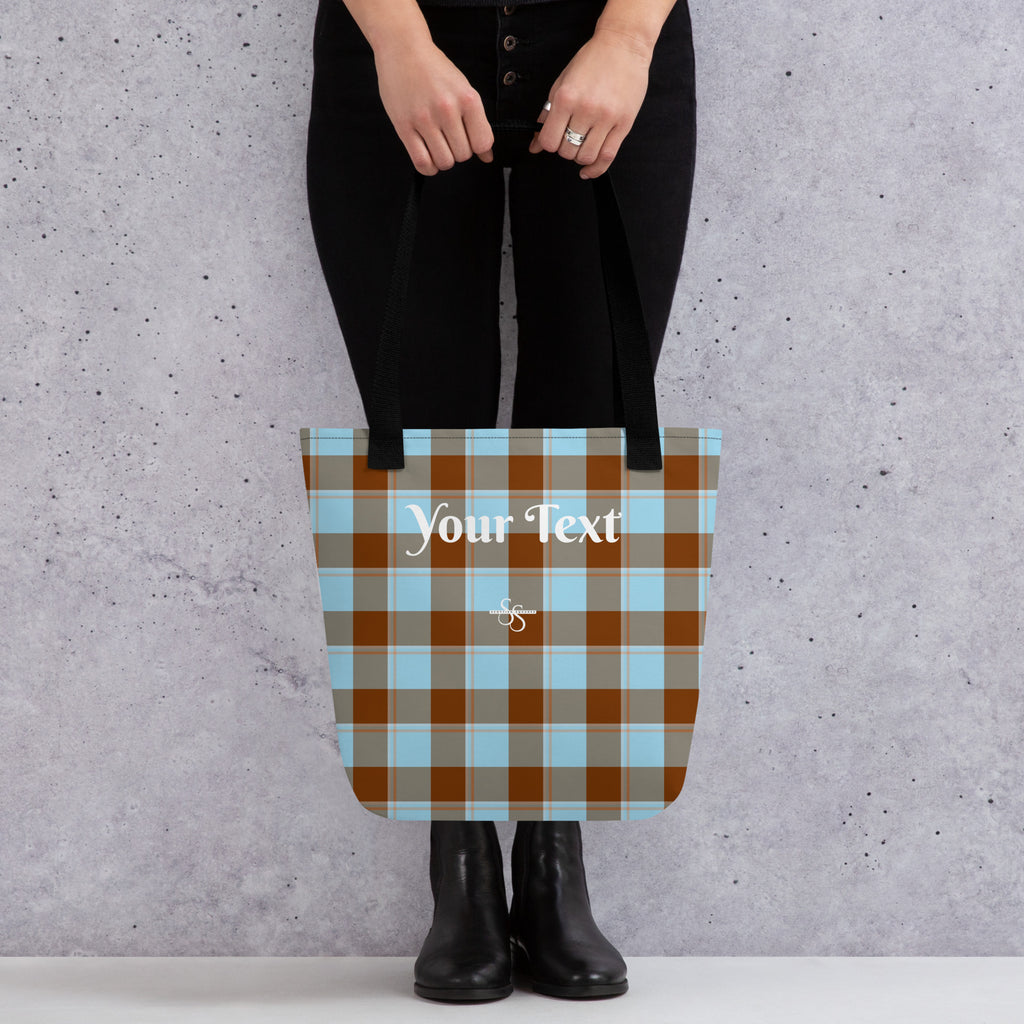 Personalized Blizzard Blue and Livid Brown Plaid Tote Bag - Scottish Squares