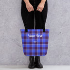 Personalized Cornflower Blue and Livid Brown Plaid Tote Bag - Scottish Squares