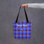 Personalized Cornflower Blue and Livid Brown Plaid Tote Bag - Scottish Squares