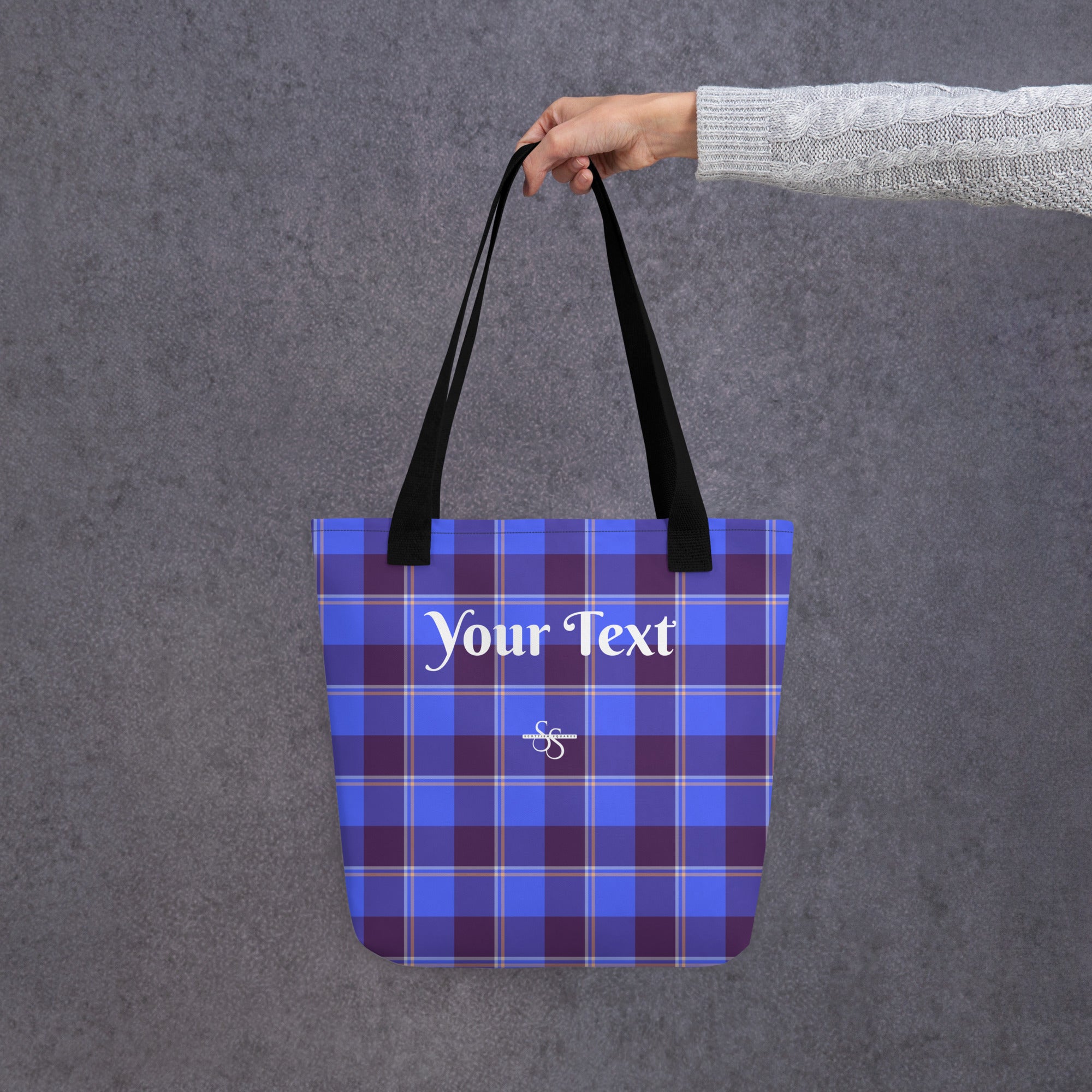 Personalized Cornflower Blue and Livid Brown Plaid Tote Bag - Scottish Squares