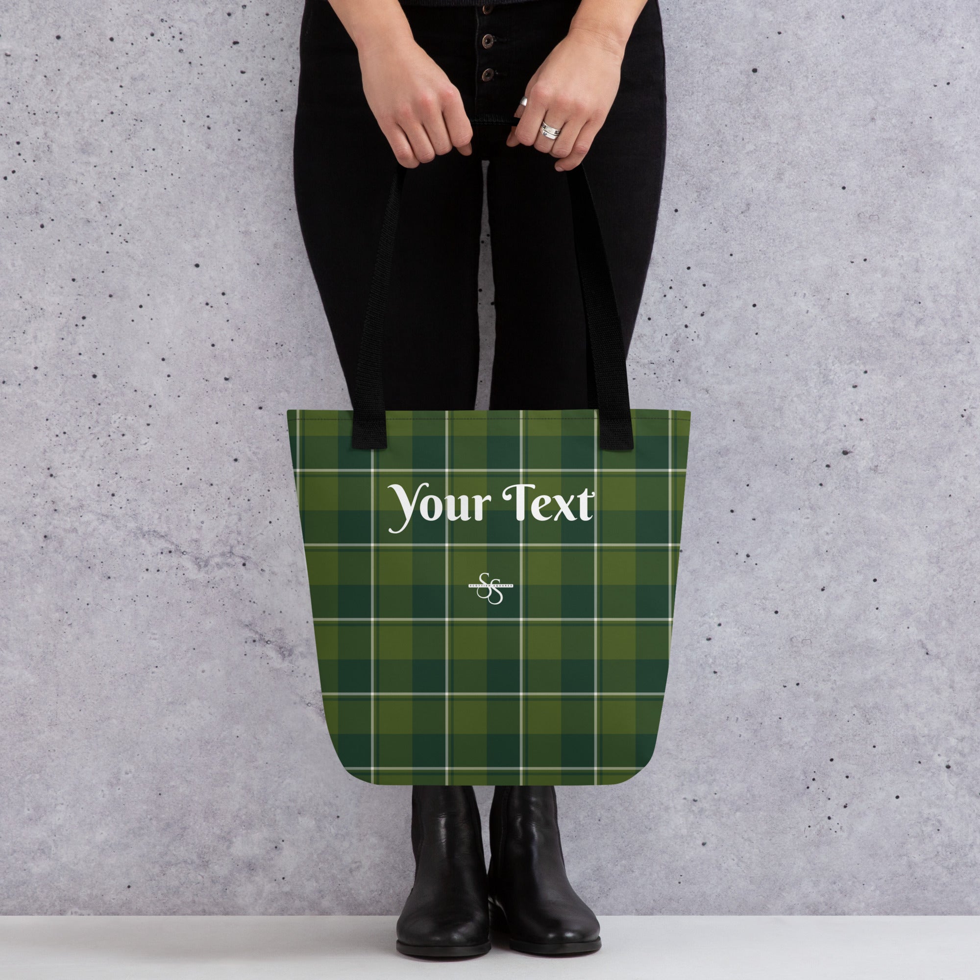 Personalized Woodland and Evergreen Plaid Tote Bag - Scottish Squares