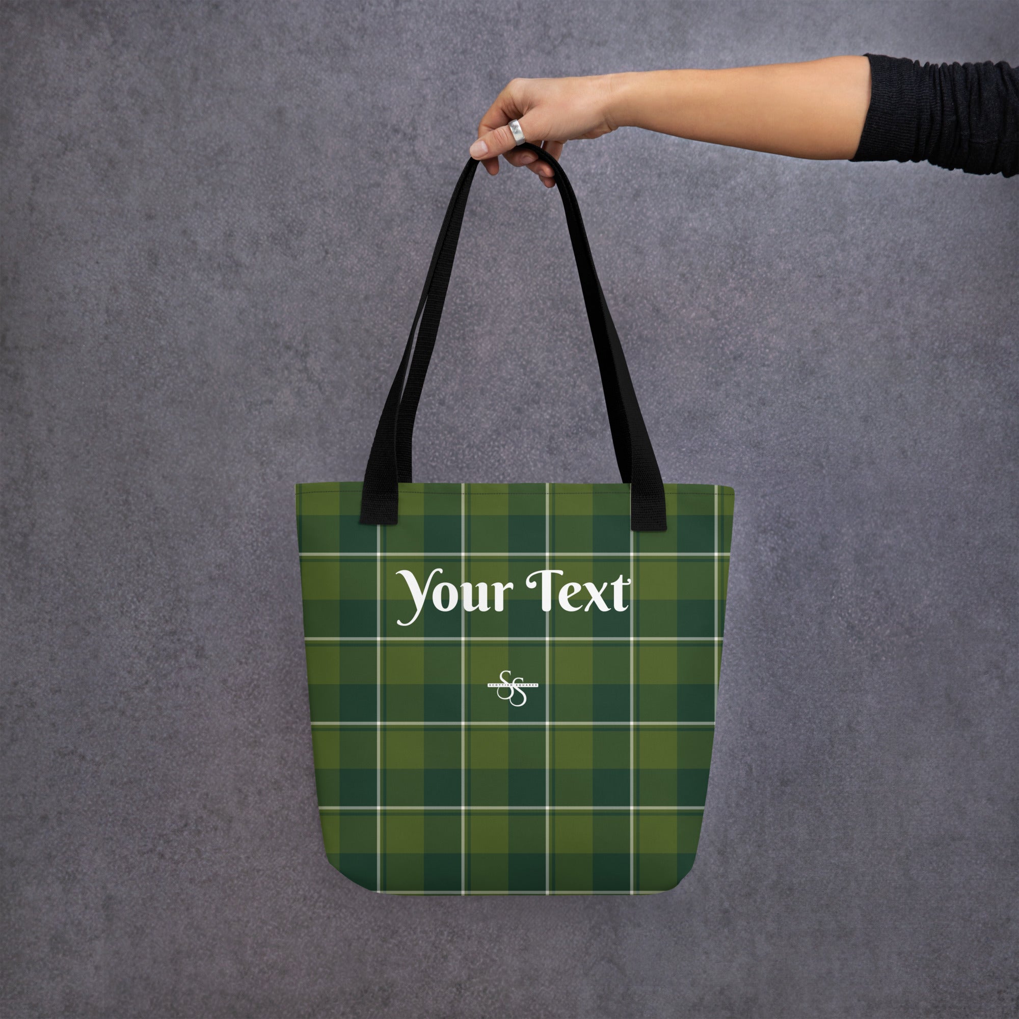 Personalized Woodland and Evergreen Plaid Tote Bag - Scottish Squares