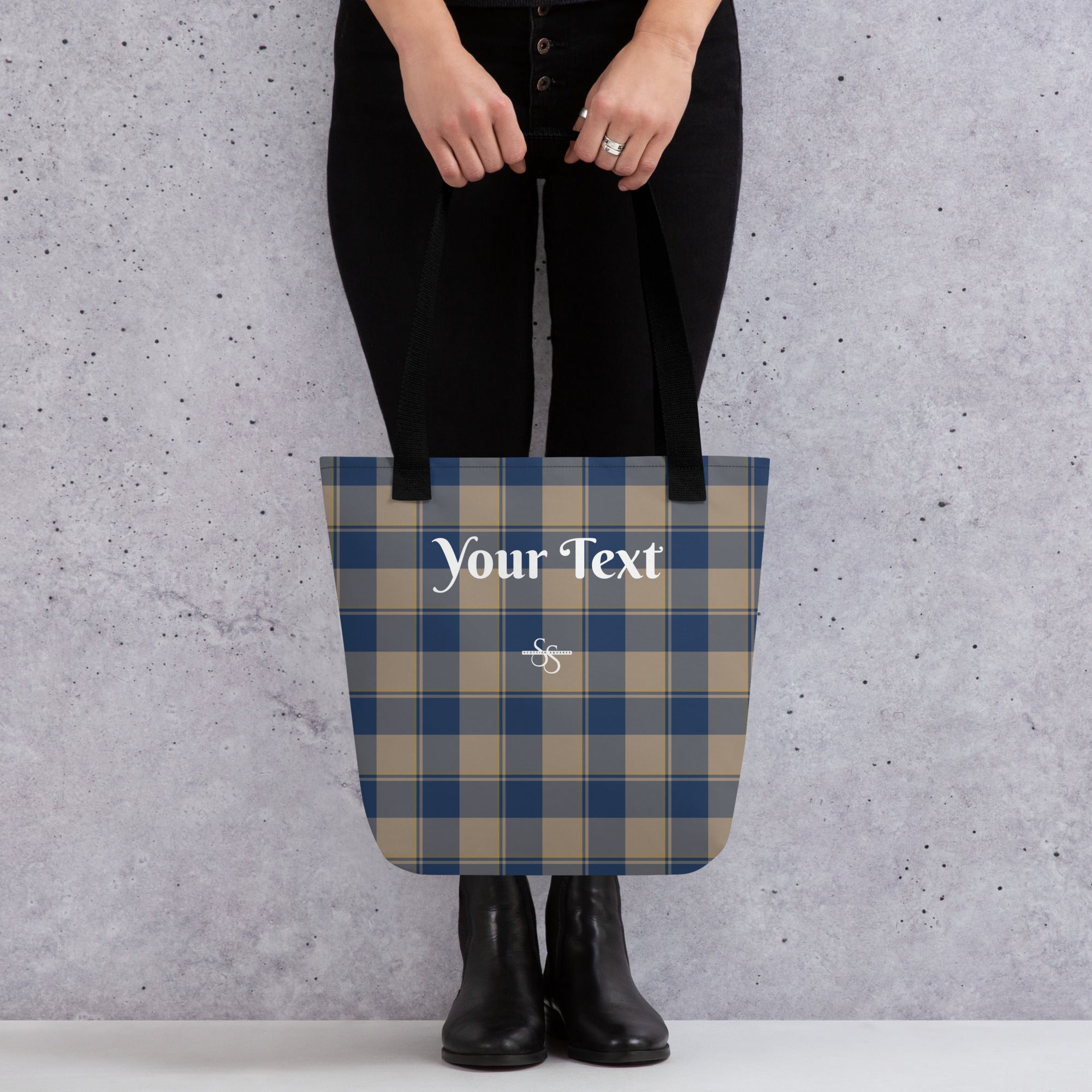 Personalized Cello and Donkey Brown Plaid Tote Bag - Scottish Squares
