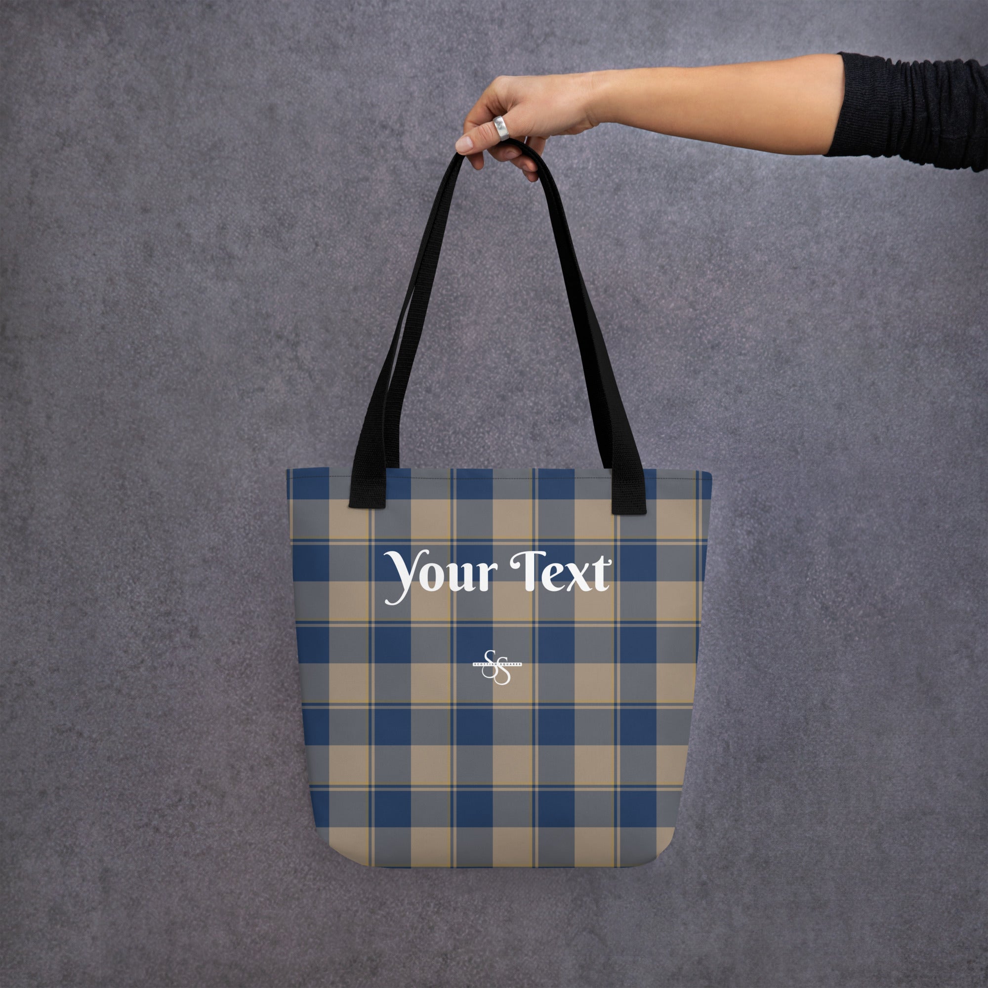 Personalized Cello and Donkey Brown Plaid Tote Bag - Scottish Squares