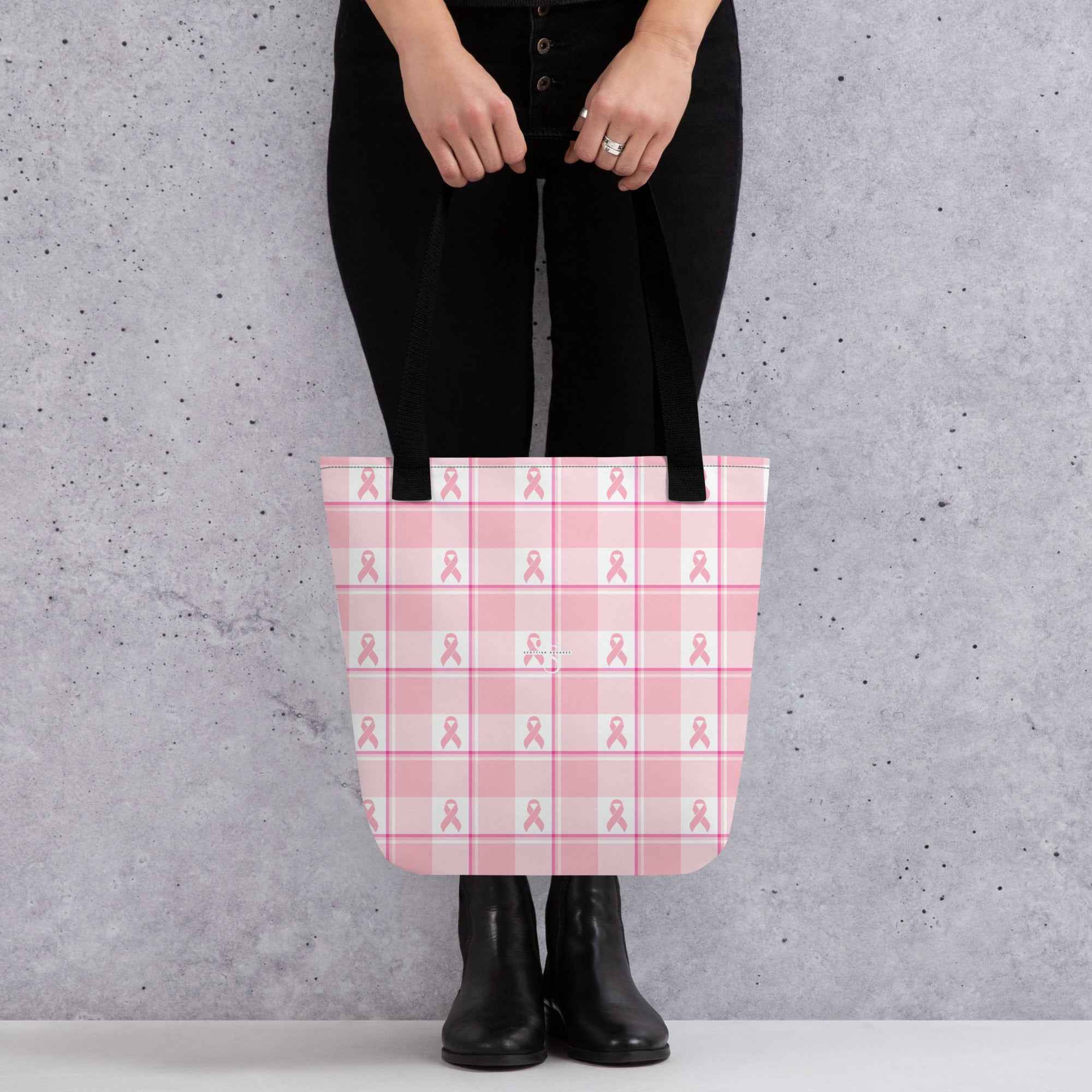 Tote Bag Breast Cancer Awareness Plaid Default Title - Scottish Squares