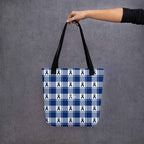 Tote Bag Colorectal Cancer Awareness Plaid, Dark Blue Ribbon, Supportive Gift - Scottish Squares