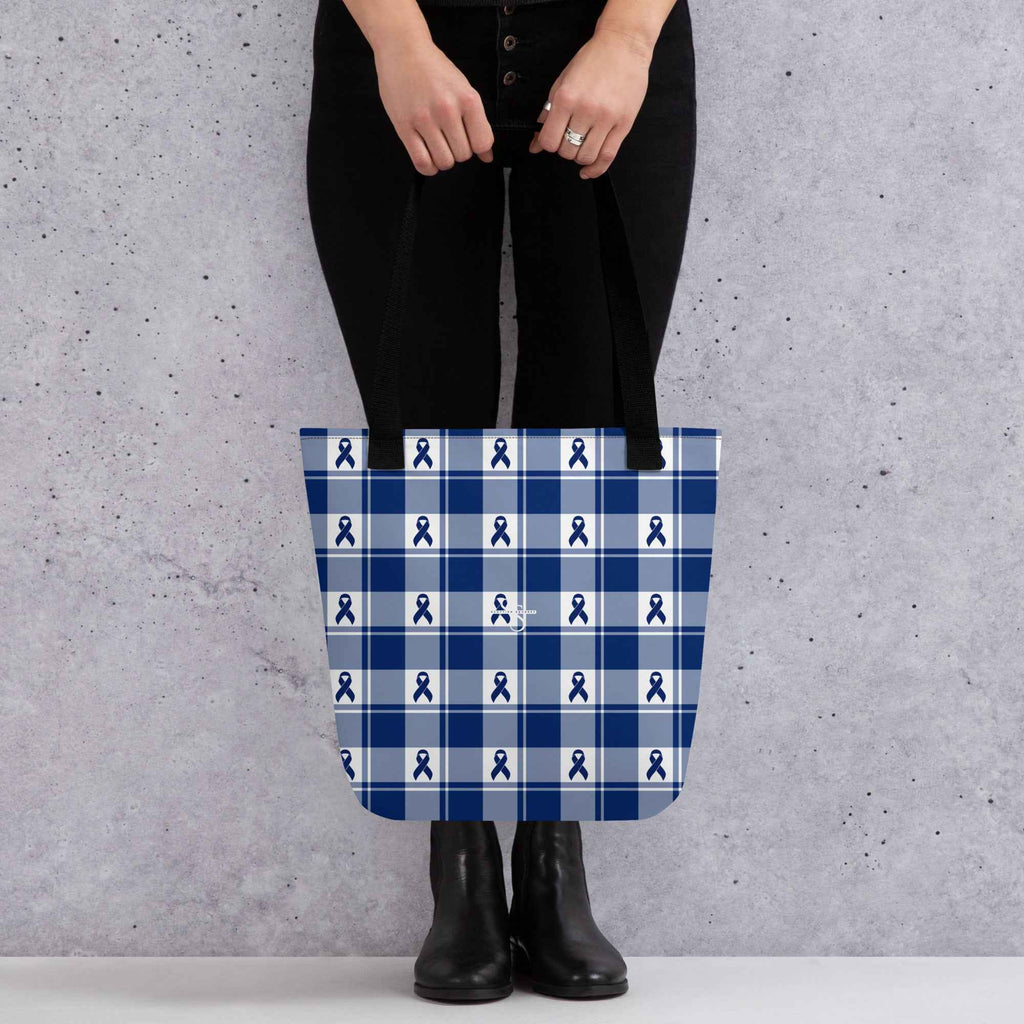 Tote Bag Colorectal Cancer Awareness Plaid, Dark Blue Ribbon, Supportive Gift Default Title - Scottish Squares