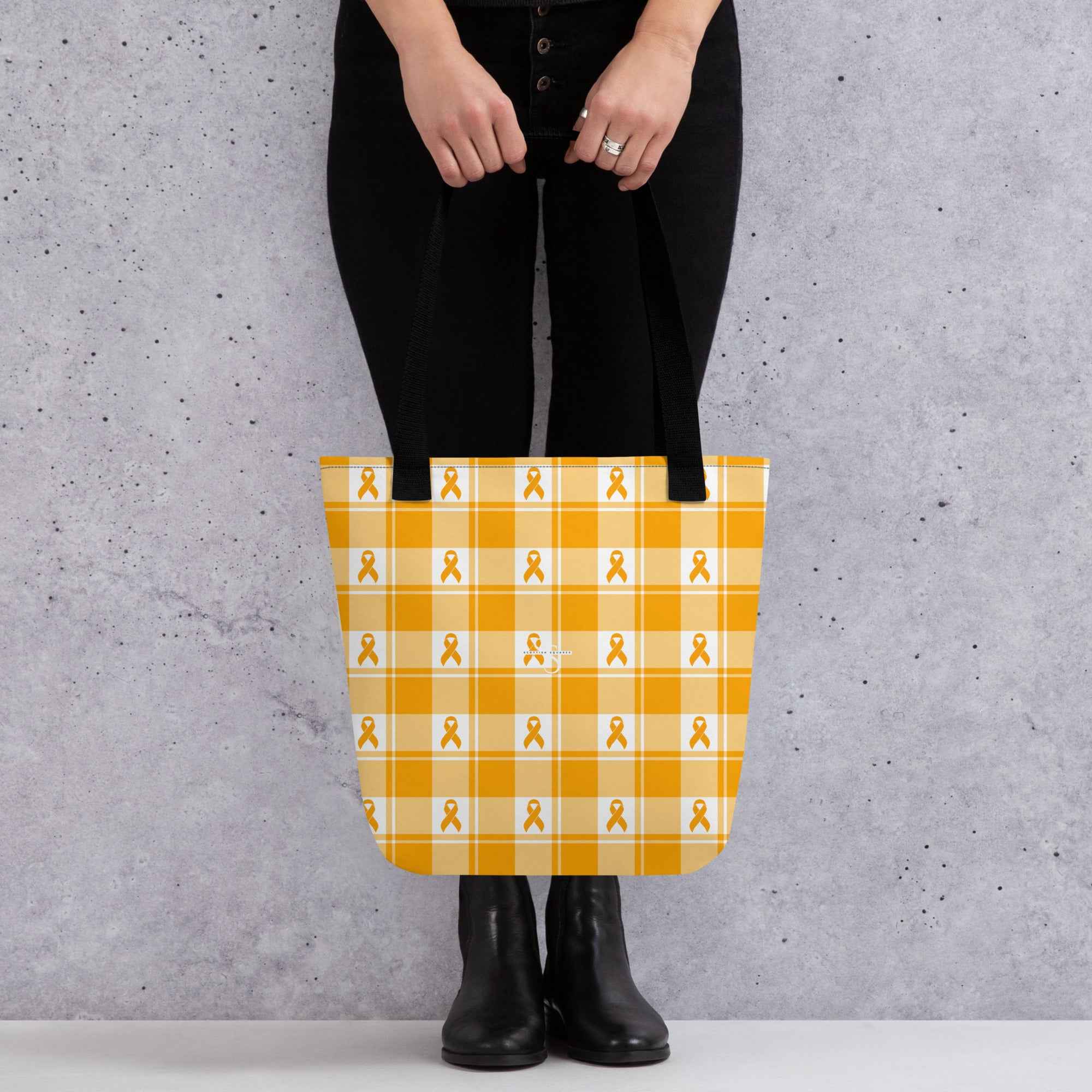 Tote Bag Kidney Cancer Awareness Plaid, Orange Ribbon, Supportive Gift Default Title - Scottish Squares