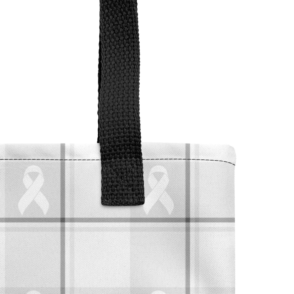 Tote Bag Lung Cancer Awareness Plaid, White Ribbon, Supportive Gift - Scottish Squares