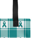 Tote Bag Cervical Cancer Awareness Plaid, Teal Ribbon, Supportive Gift - Scottish Squares