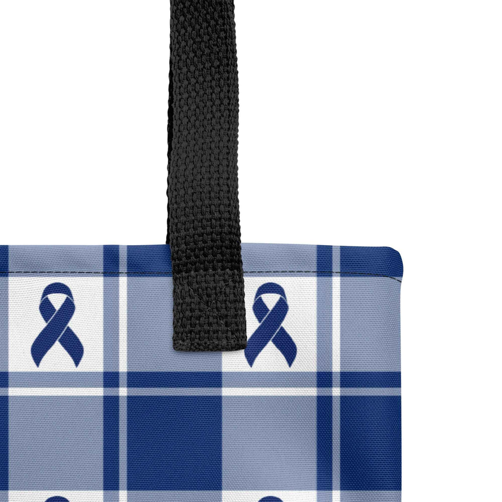 Tote Bag Colorectal Cancer Awareness Plaid, Dark Blue Ribbon, Supportive Gift - Scottish Squares