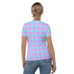 Women's T-Shirt Mauve and Coastal Mist Plaid - Scottish Squares