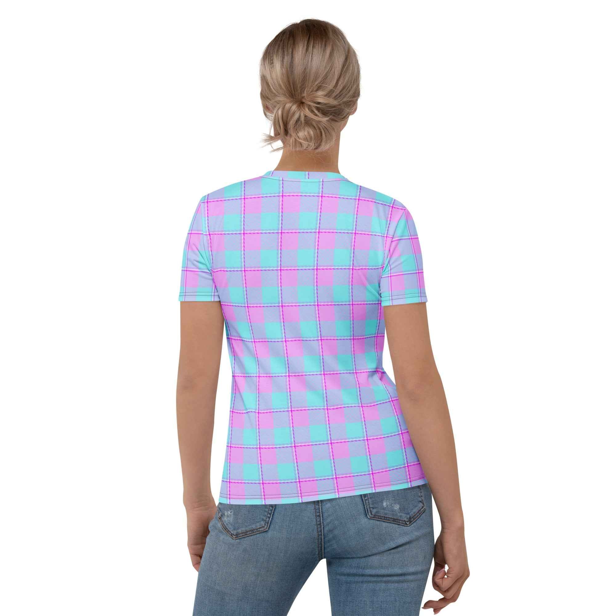 Women's T-Shirt Mauve and Coastal Mist Plaid - Scottish Squares