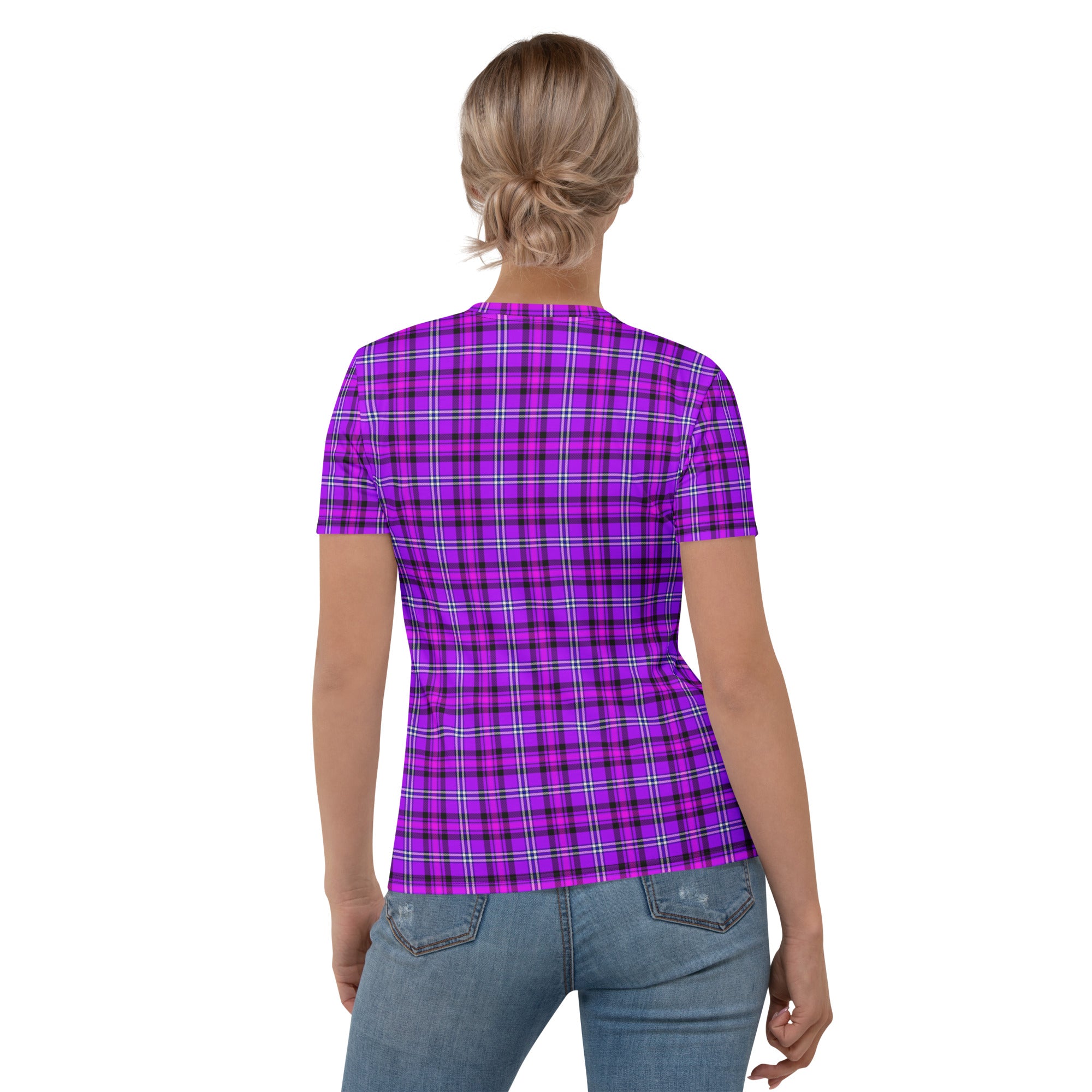 Women's T-Shirt Electric Violet and Fuchsia Plaid - Scottish Squares
