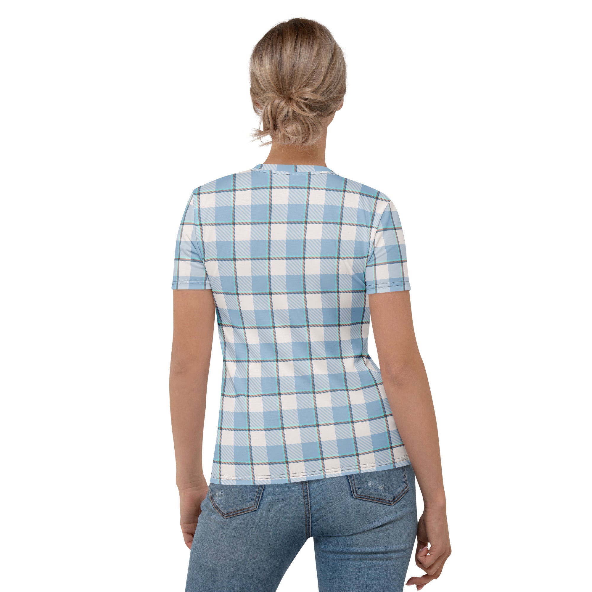 Women's T-Shirt Pink Cloud and Blue Lagoon Plaid - Scottish Squares