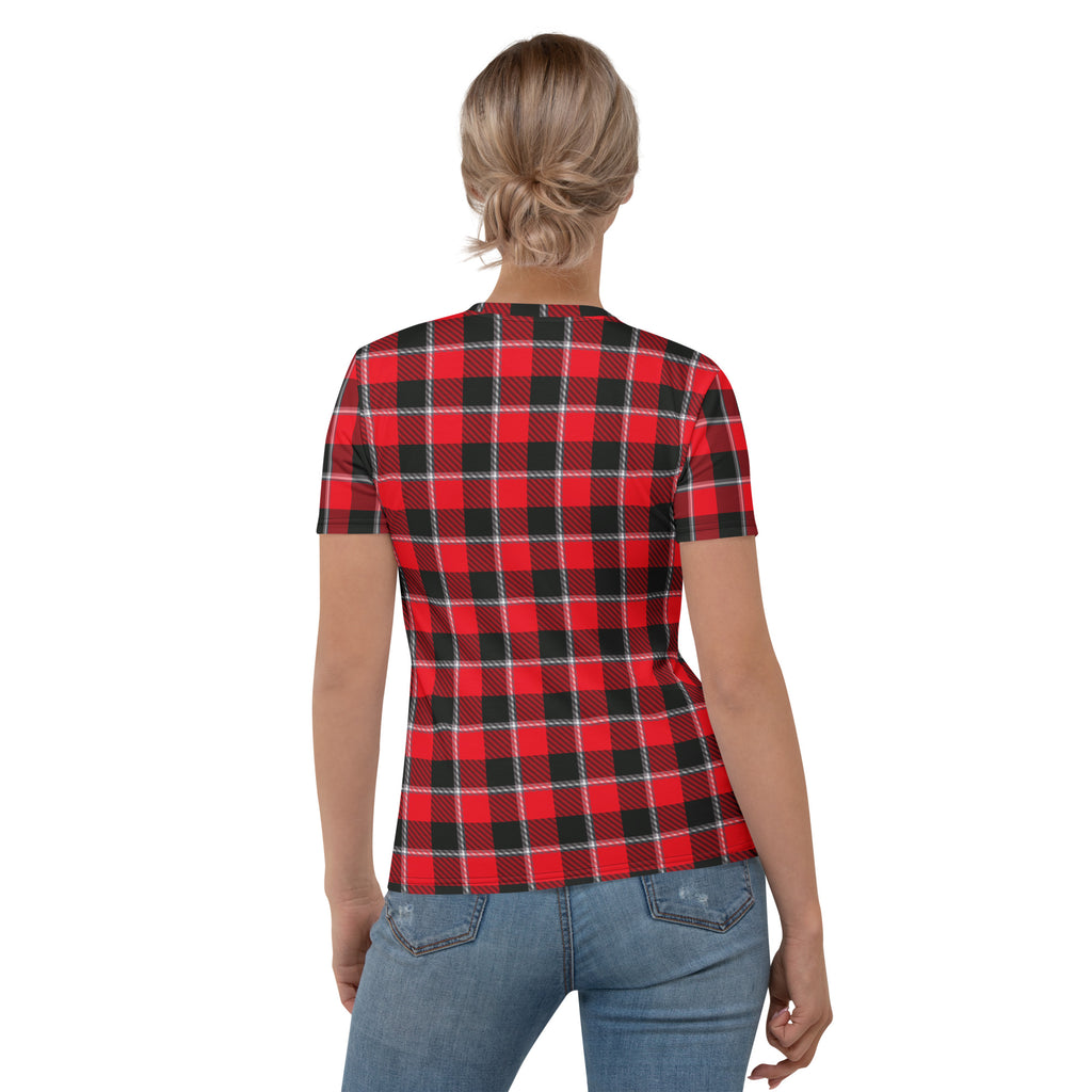 Women's T-Shirt Red Ribbon and Heavy Metal Plaid - Scottish Squares