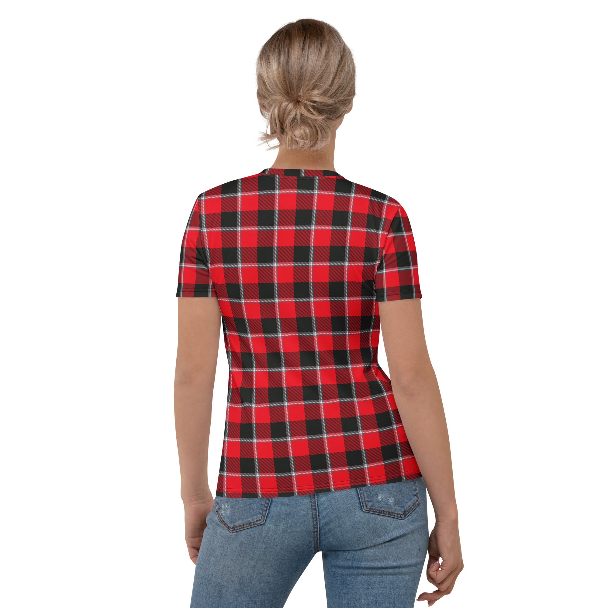 Women's T-Shirt Red Ribbon and Heavy Metal Plaid - Scottish Squares