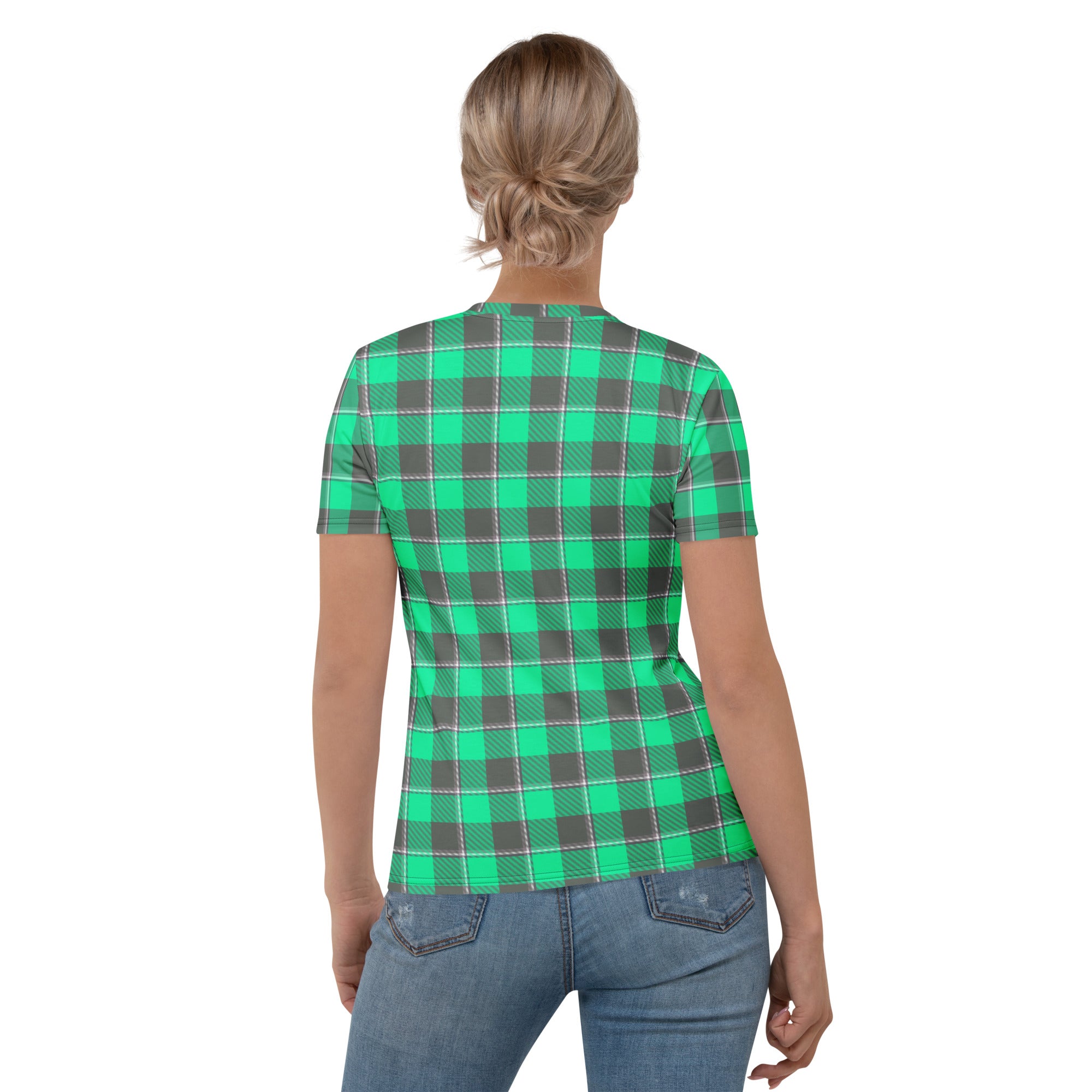 Women's T-Shirt Spring Green and Finlandia Plaid - Scottish Squares