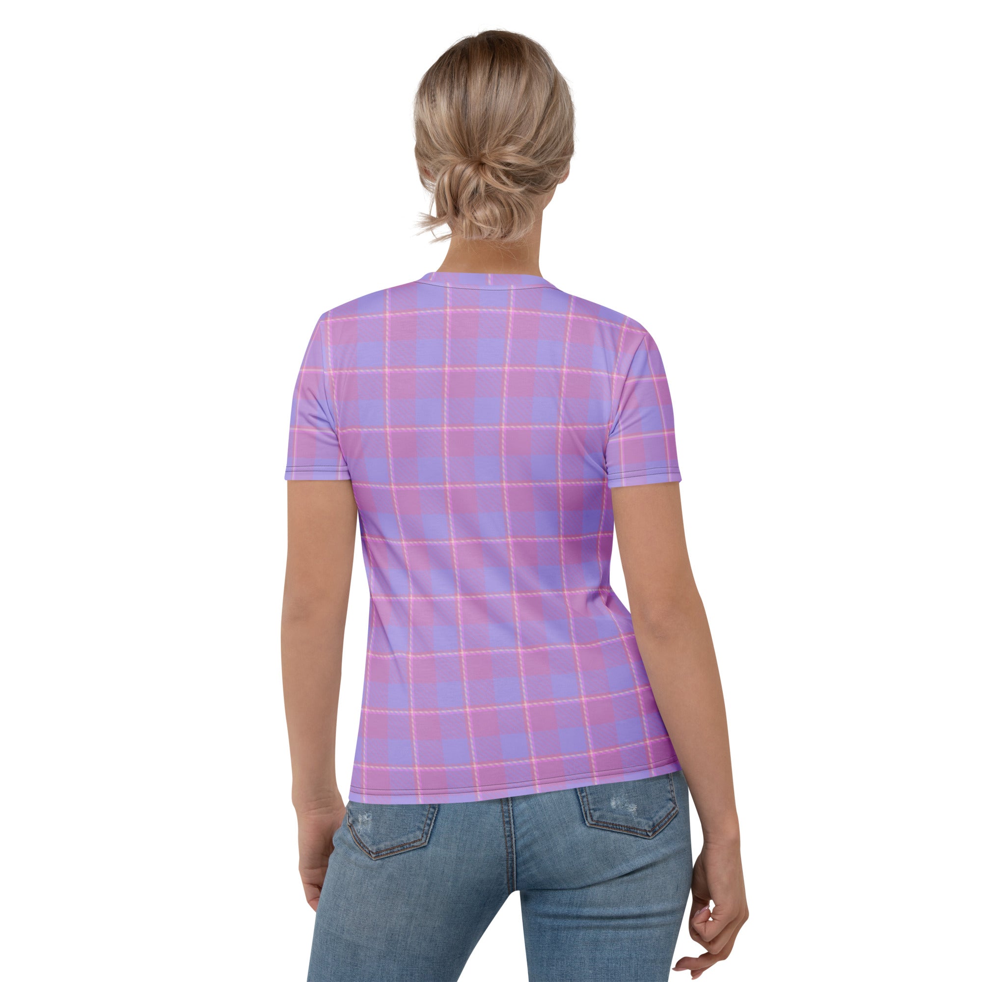 Women's T-Shirt Viola and Dull Lavender Plaid - Scottish Squares