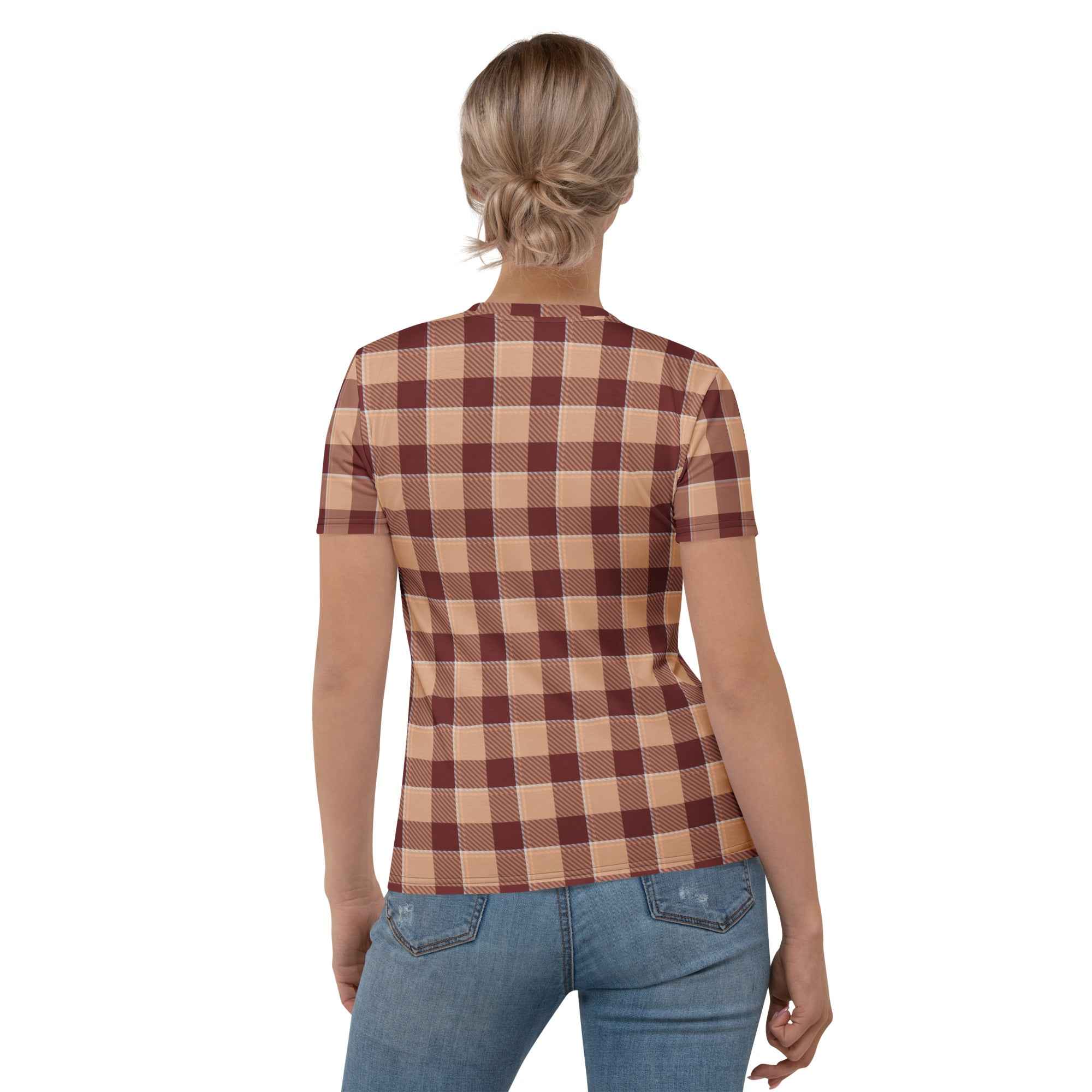 Women's T-Shirt Whiskey and Livid Brown Plaid