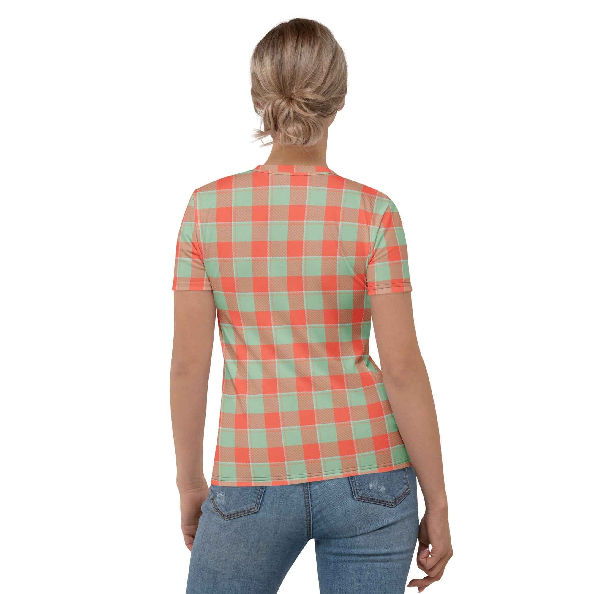Women's T-Shirt Spring Rain and Persimmon Plaid