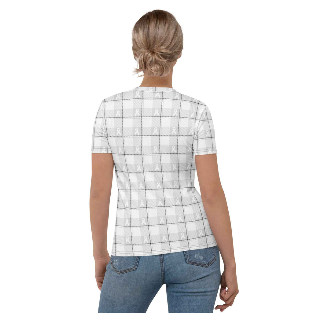 Women's T-Shirt Lung Cancer Awareness Plaid, White Ribbon, Supportive Gift - Scottish Squares