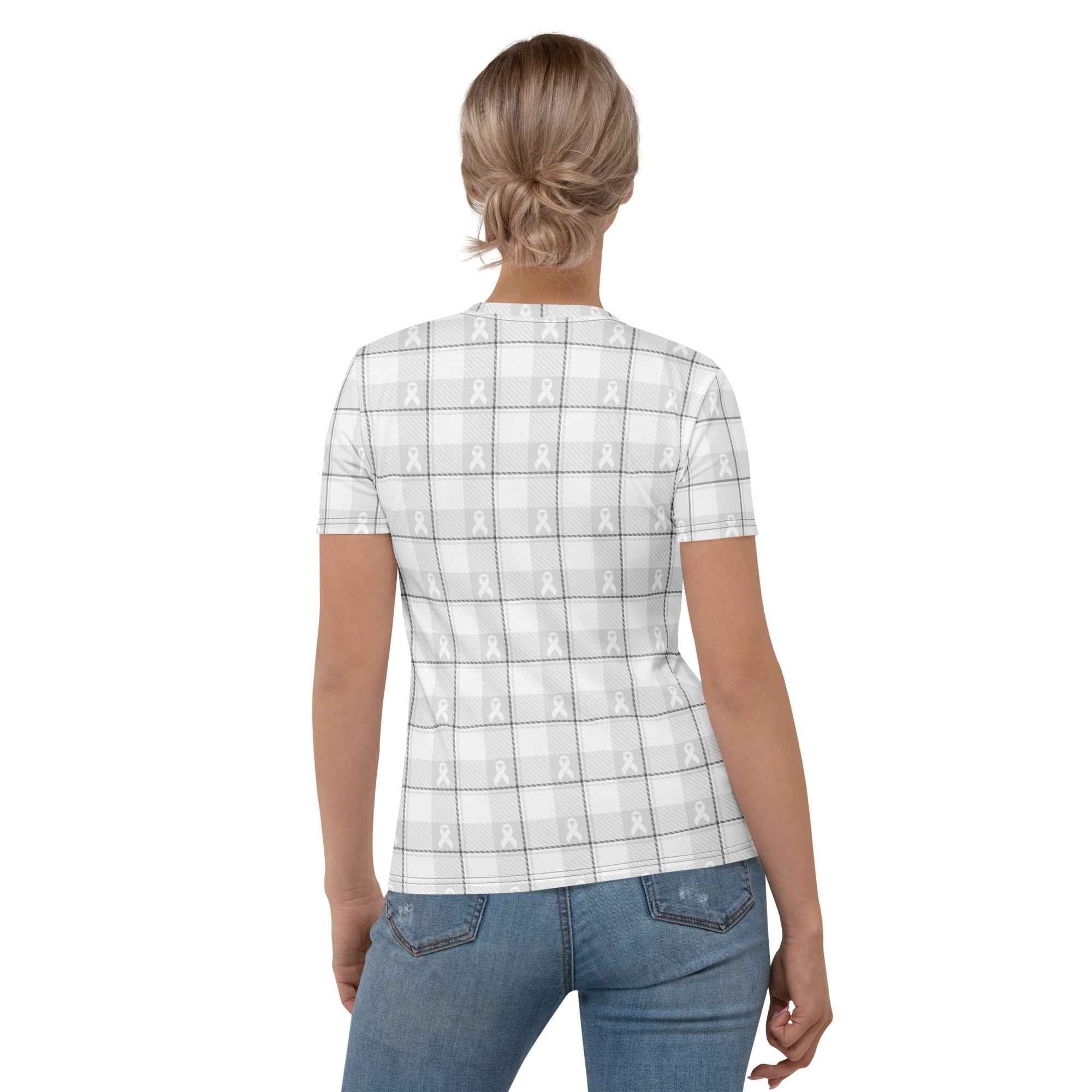 Women's T-Shirt Lung Cancer Awareness Plaid, White Ribbon, Supportive Gift - Scottish Squares