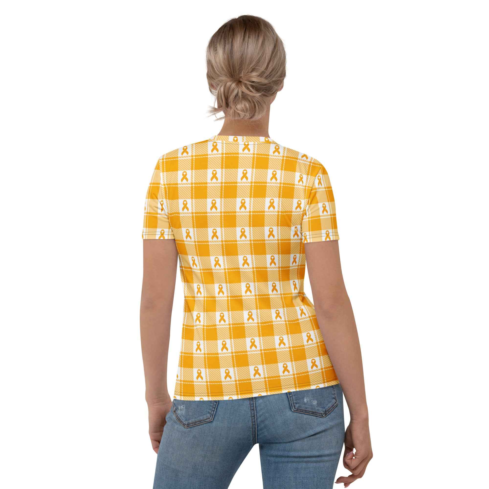 Women's T-Shirt Kidney Cancer Awareness Plaid, Orange Ribbon, Supportive Gift - Scottish Squares