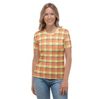 Women's T-Shirt Claystone and Morning Mist Plaid - Scottish Squares