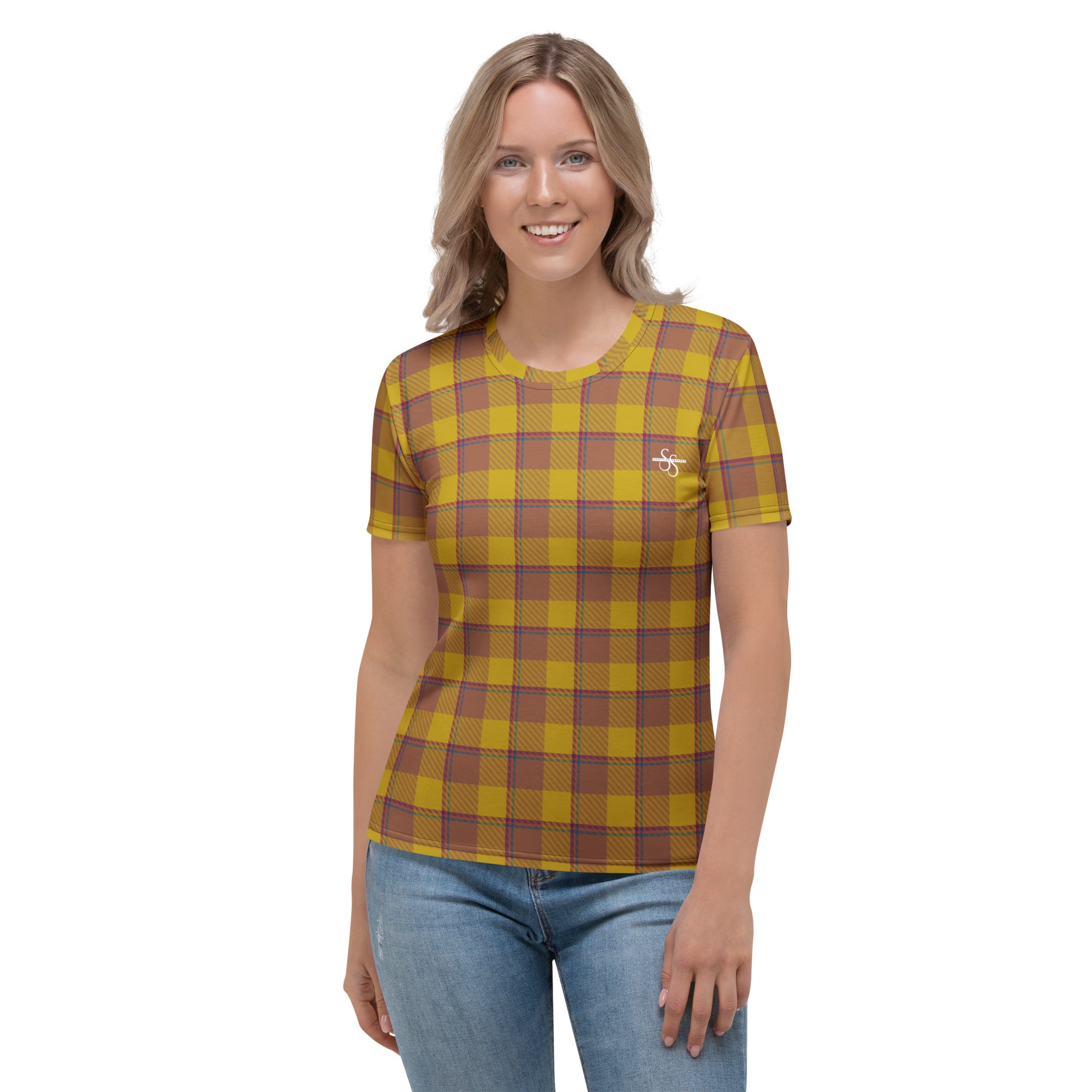 Women's T-Shirt Potters Clay and Pizza Plaid - Scottish Squares