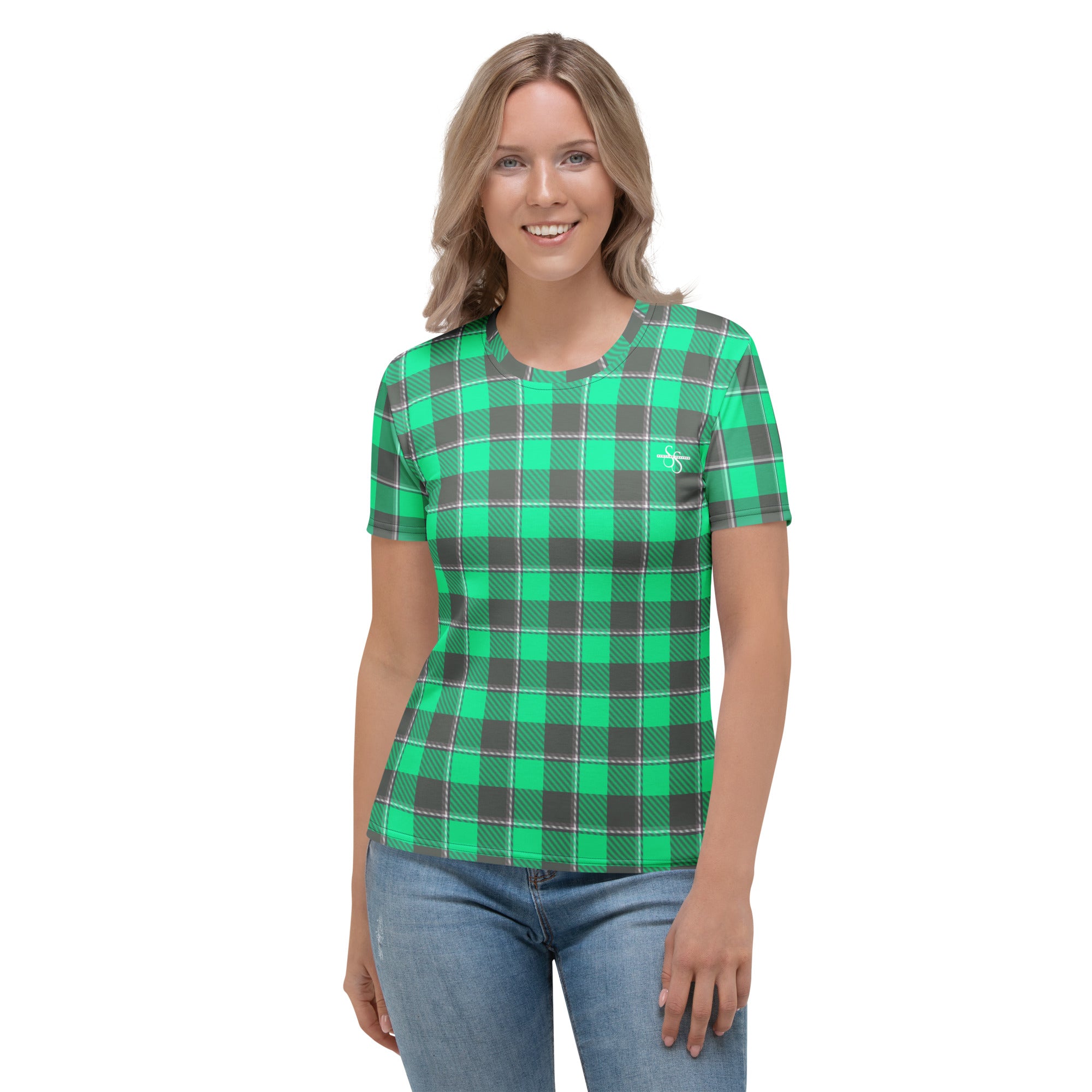 Women's T-Shirt Spring Green and Finlandia Plaid - Scottish Squares