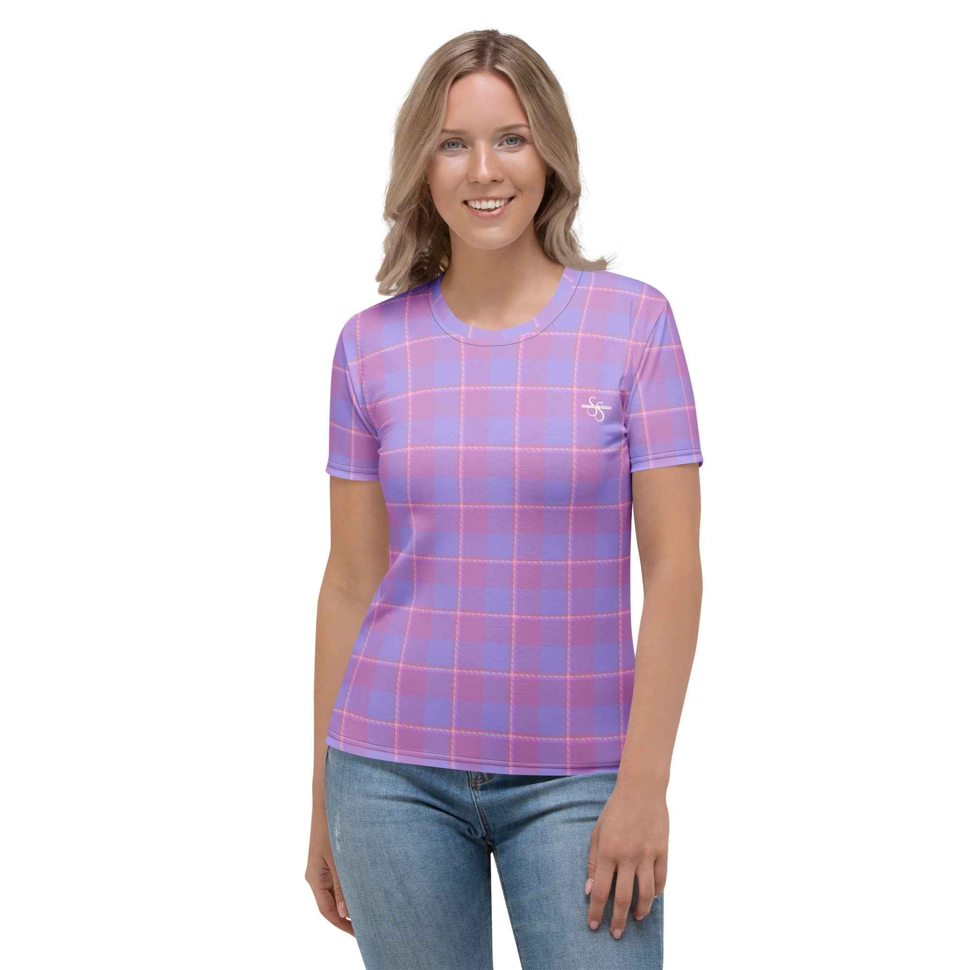 Women's T-Shirt Viola and Dull Lavender Plaid - Scottish Squares