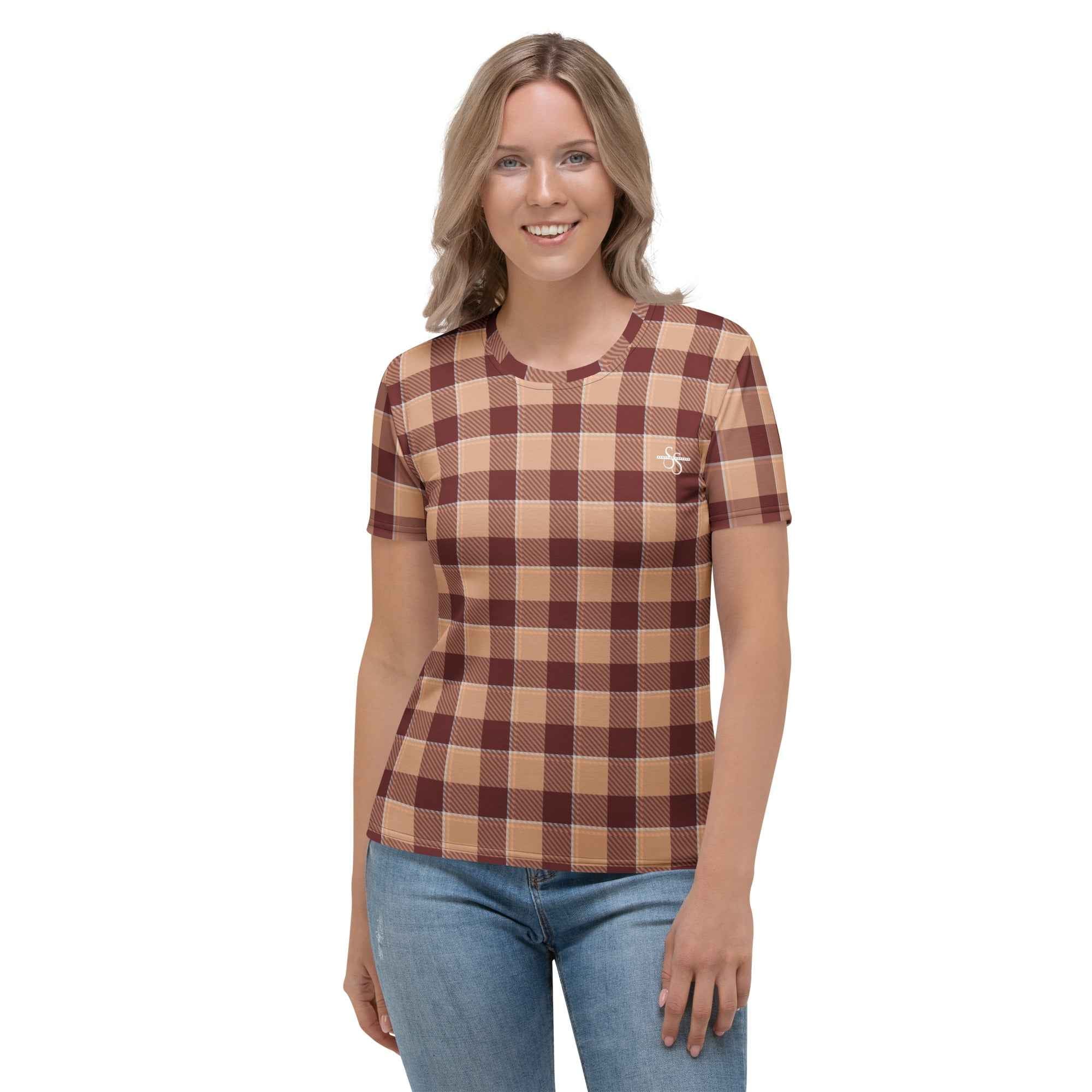 Women's T-Shirt Whiskey and Livid Brown Plaid