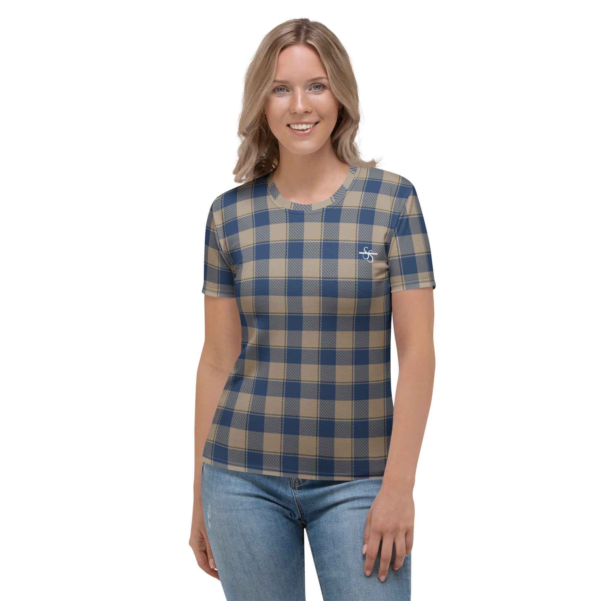 Women's T-Shirt Cello and Donkey Brown Plaid