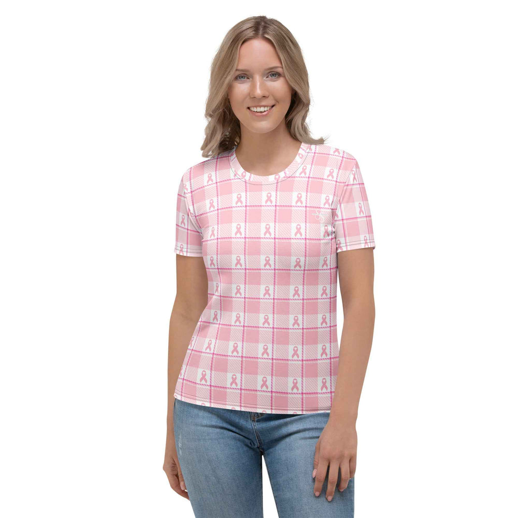 Women's T-Shirt Breast Cancer Awareness Plaid - Scottish Squares