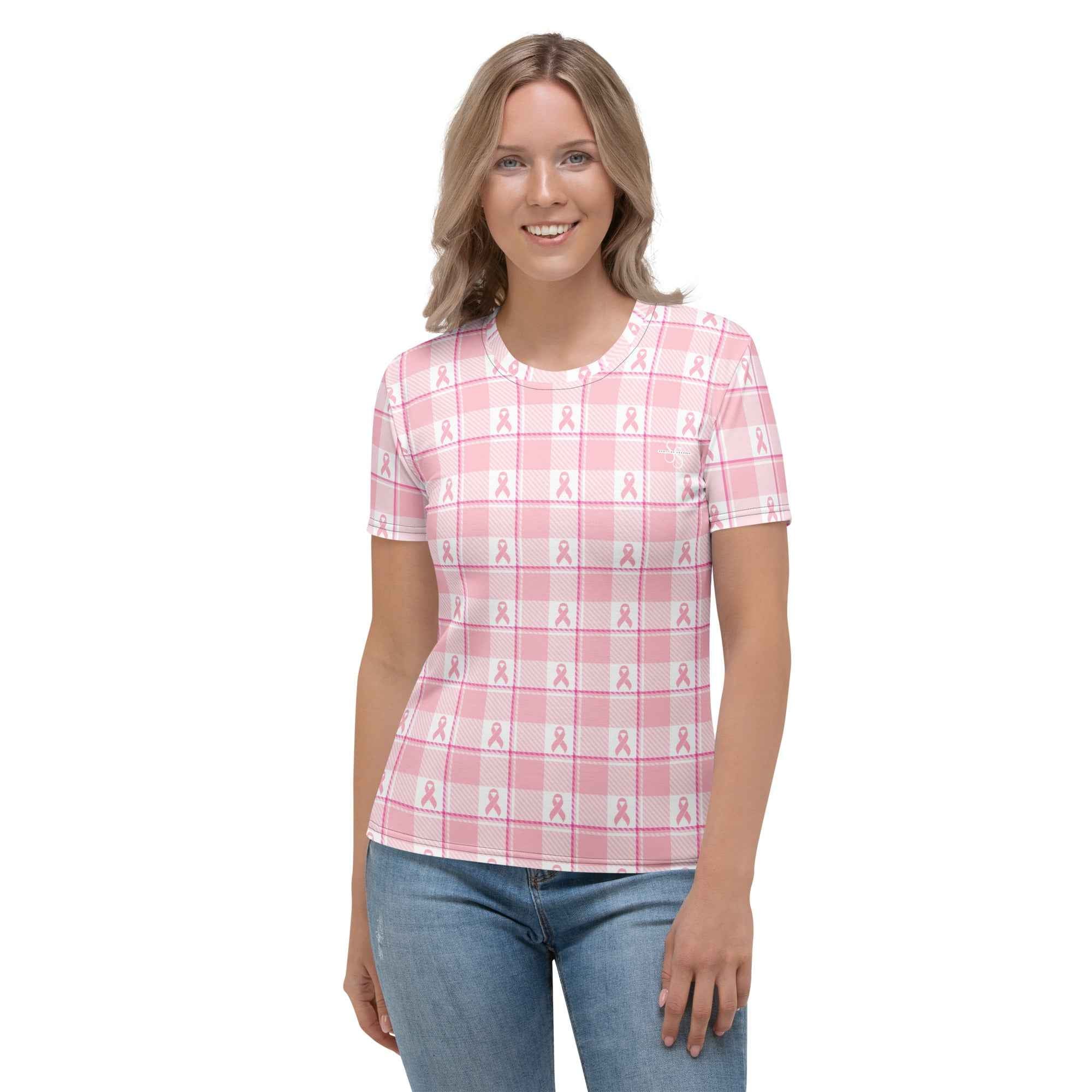 Women's T-Shirt Breast Cancer Awareness Plaid - Scottish Squares