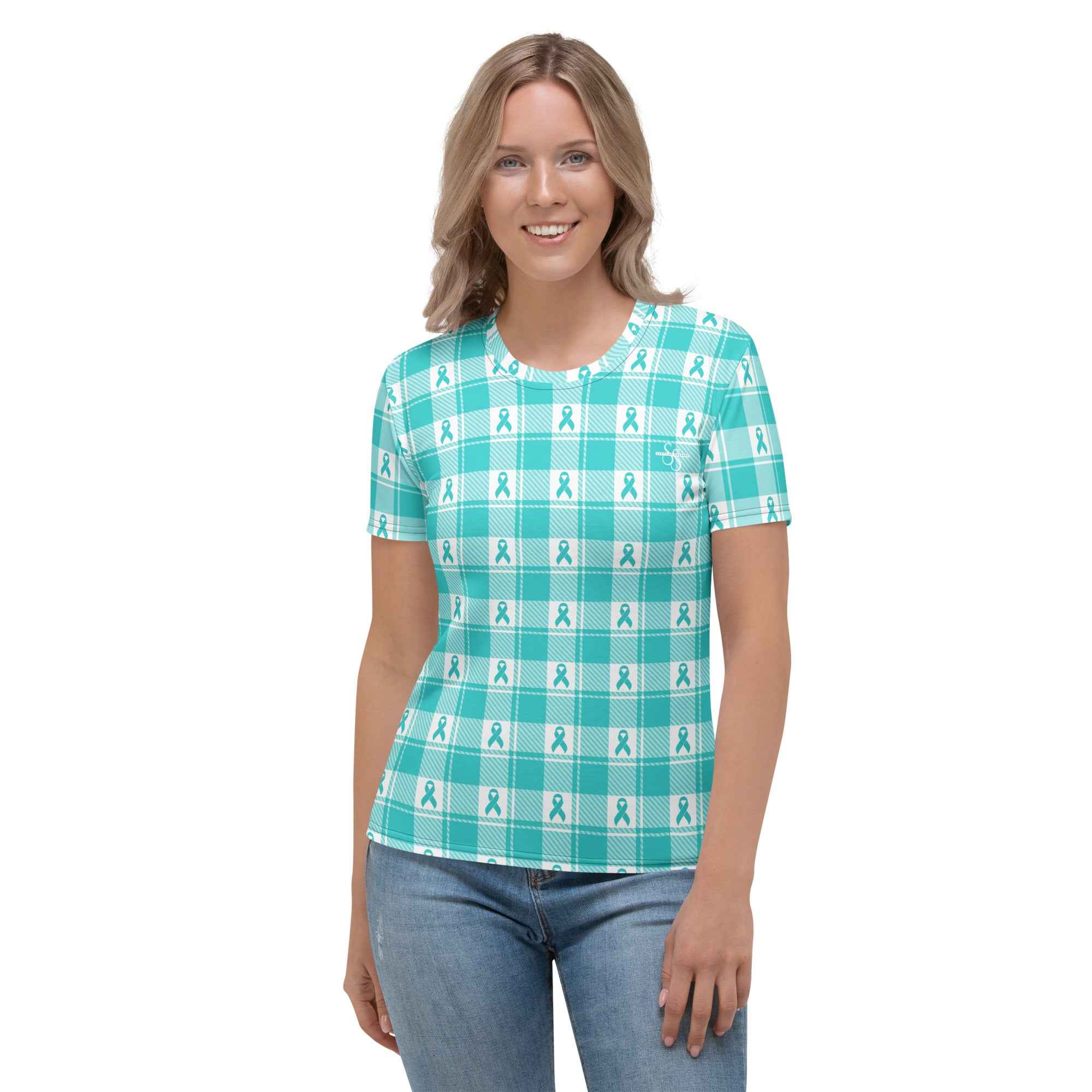 Women's T-Shirt Ovarian Cancer Awareness Plaid - Scottish Squares
