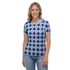 Women's T-Shirt Colorectal Cancer Awareness Plaid, Dark Blue Ribbon, Supportive Gift - Scottish Squares