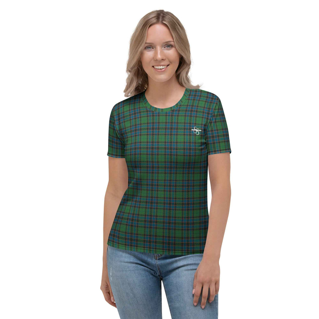 Women's T-shirt Green Blue Orange Plaid Tartan
