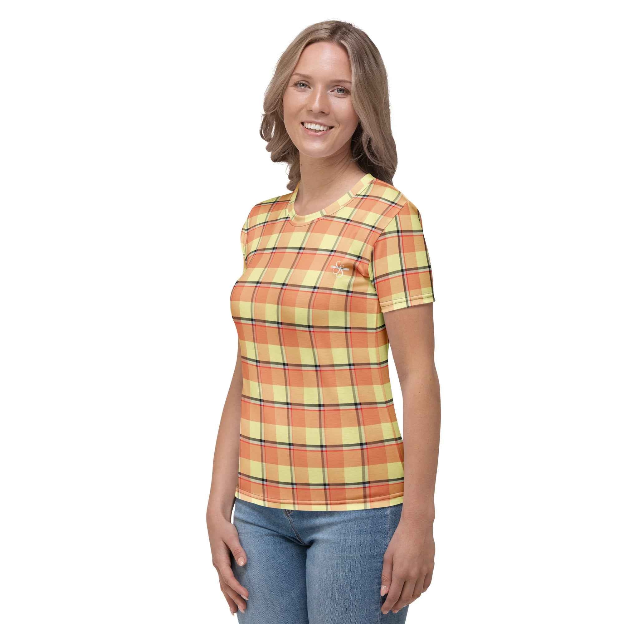 Women's T-Shirt Claystone and Morning Mist Plaid - Scottish Squares