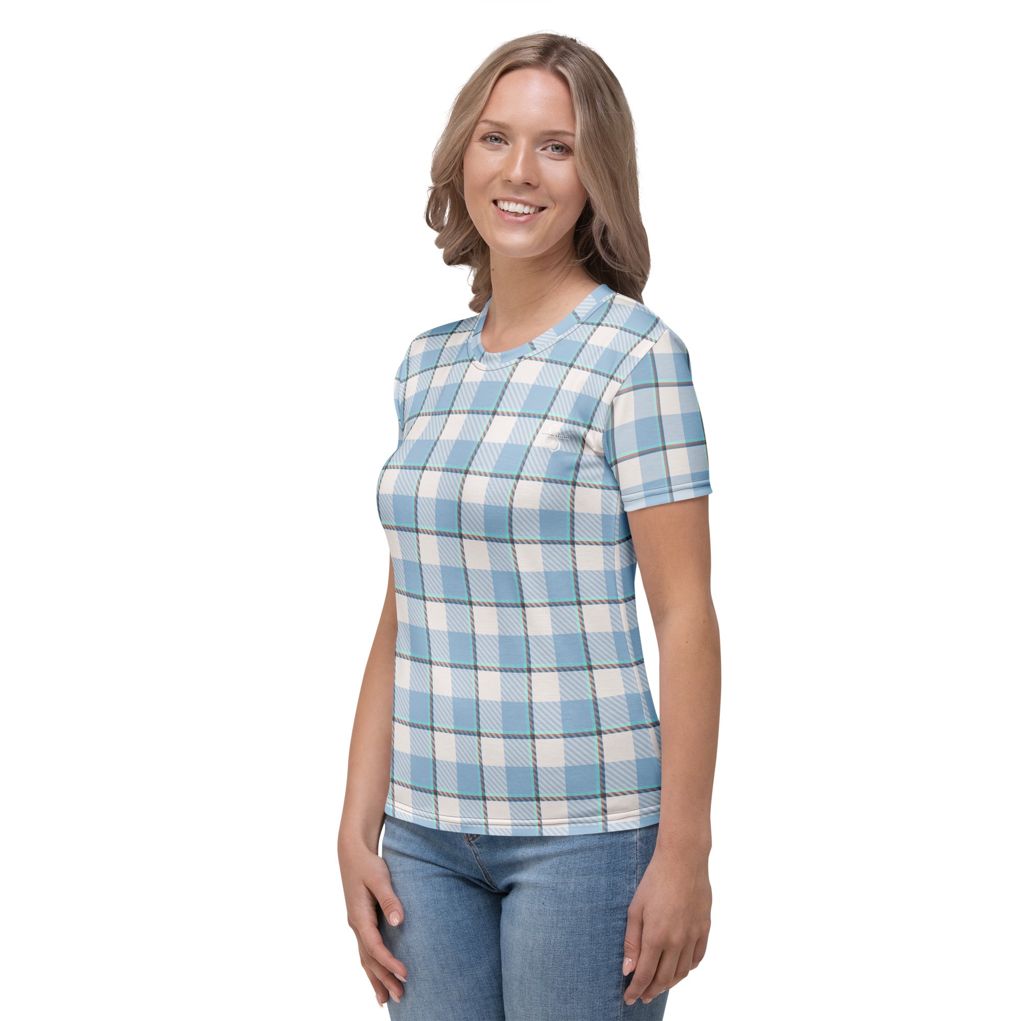 Women's T-Shirt Pink Cloud and Blue Lagoon Plaid - Scottish Squares
